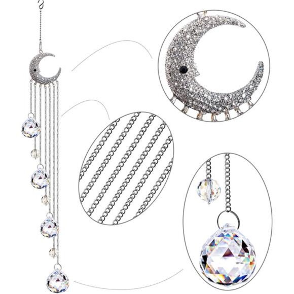 Hanging Clear Crystal Suncatcher Ornaments with Moon Decor Rainbow Maker - Picture 4 of 7